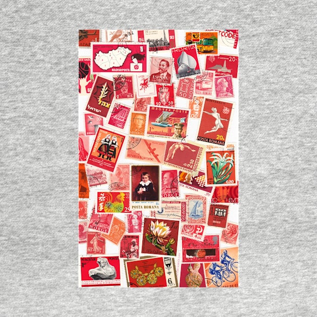 All over the world - postage stamps red by kittyvdheuvel